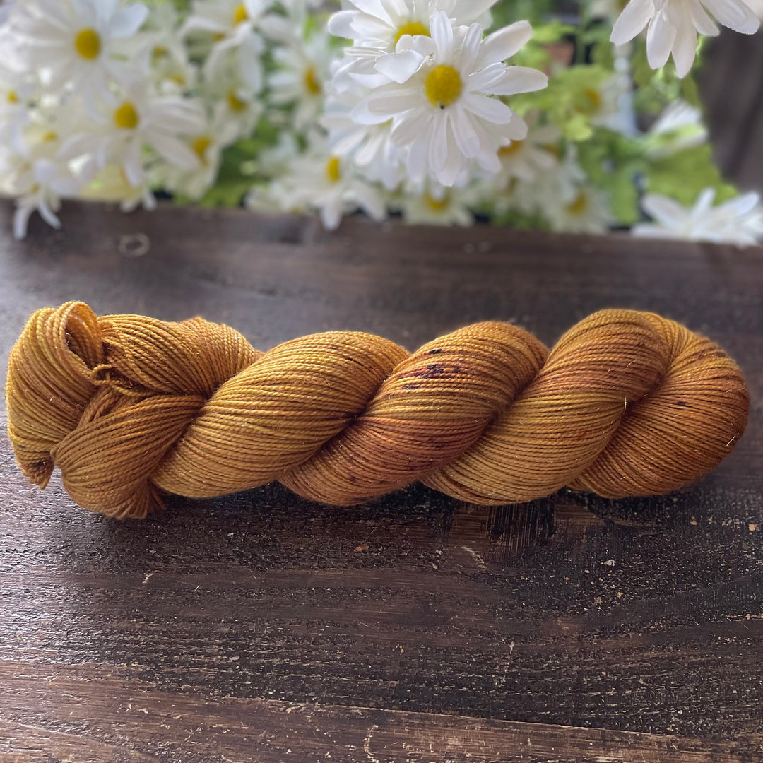 "Dijon Mustard" Deluxe Sparkle Fingering Hand-dyed Yarn