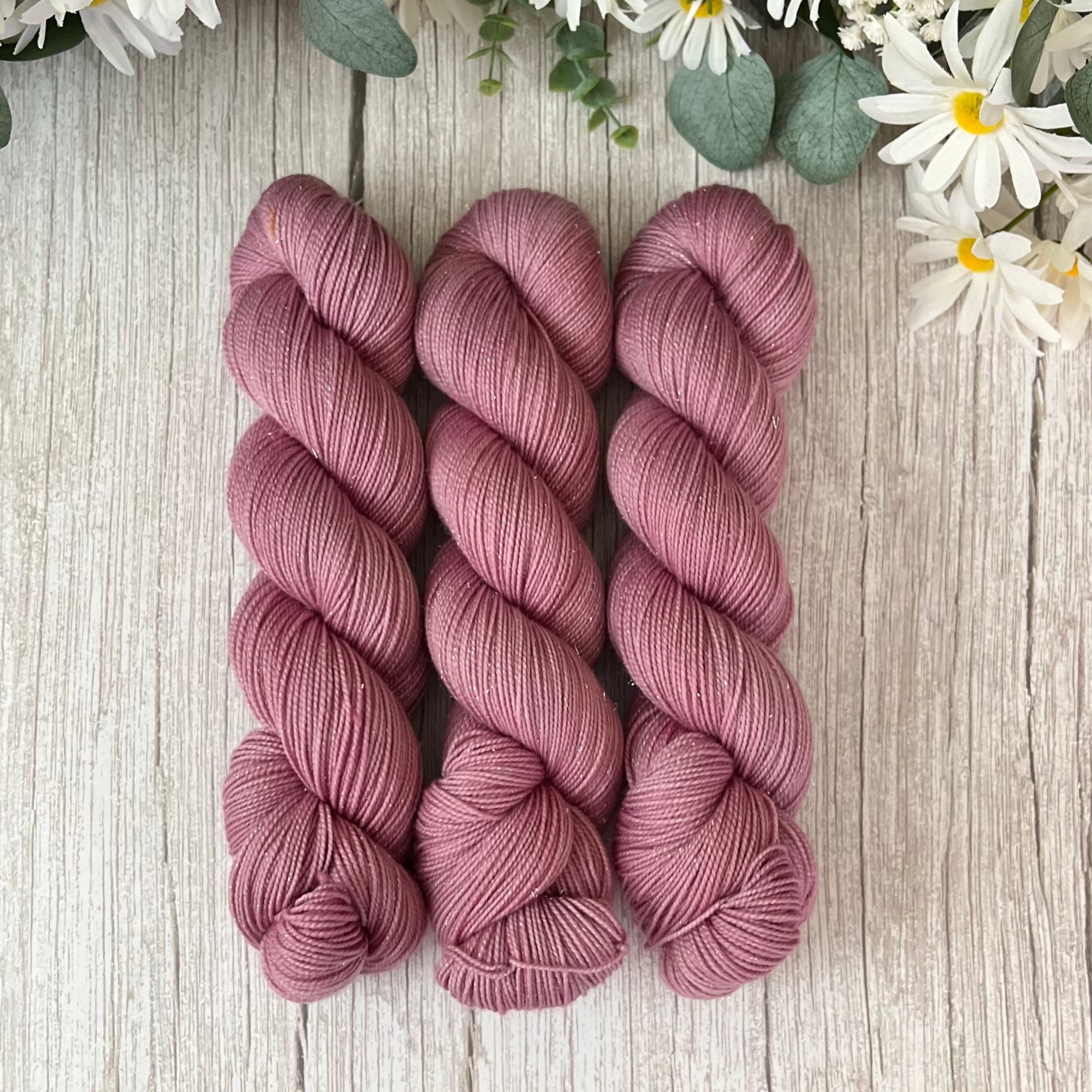 "Dusty Rose" Deluxe Sparkle Fingering Hand-dyed Yarn