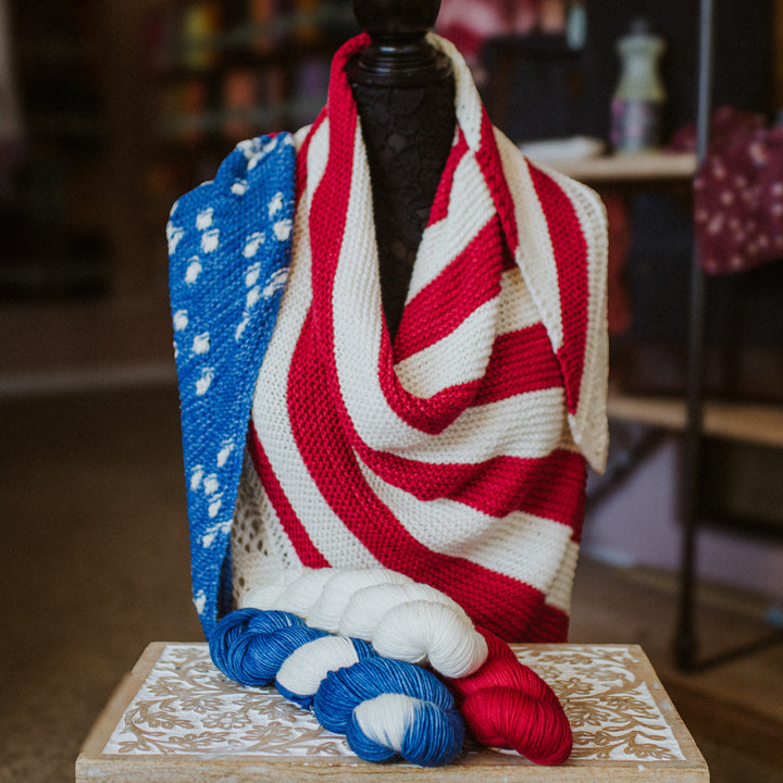 Patriotic Striped Shawl Hand-dyed Yarn Kit