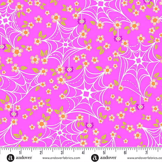 "Web and Bloom Pink" Ghostly Garden by KP Creates - YARDAGE
