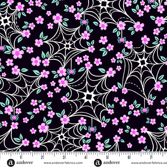 "Web and Bloom Black" Ghostly Garden by KP Creates - YARDAGE