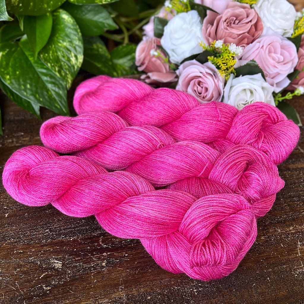 "Cheeky Pink" Merino/Bamboo Fingering Hand-dyed Yarn