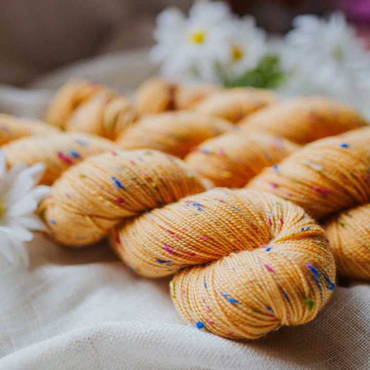 "Cantaloupe" Confetti Tweed Sock Hand-dyed Yarn