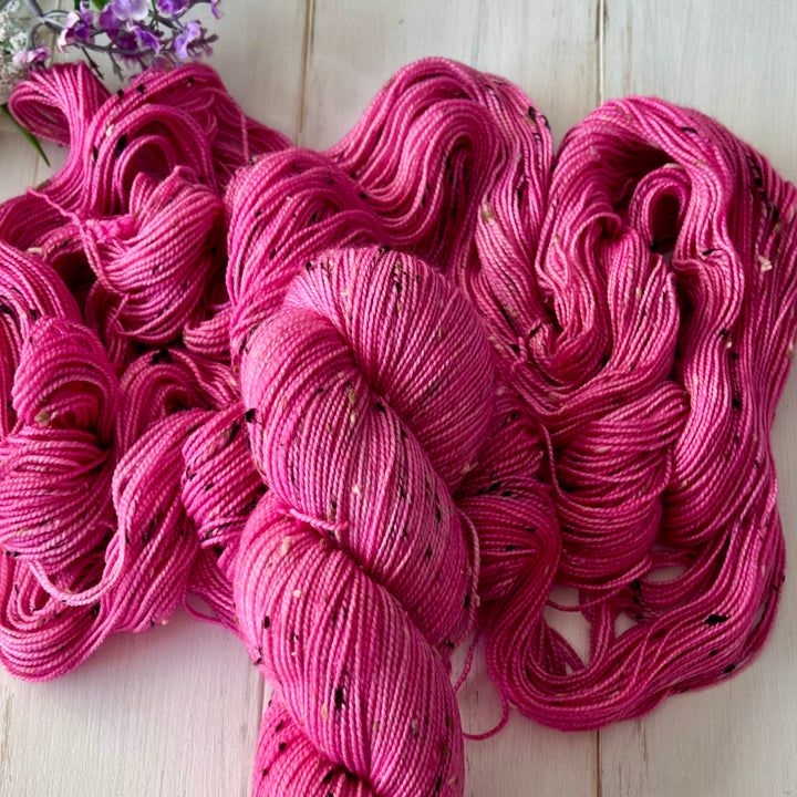 Pink Peony Tweed Sock  Hand-dyed Yarn