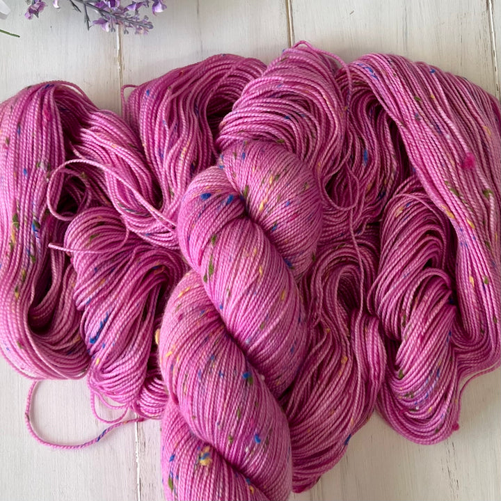Bubblegum Confetti Tweed Sock  Hand-dyed Yarn