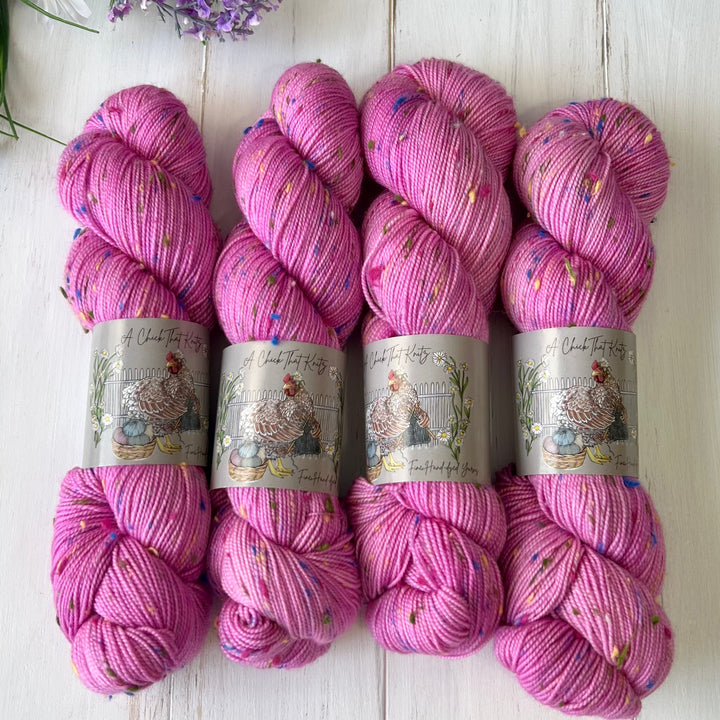 Bubblegum Confetti Tweed Sock  Hand-dyed Yarn