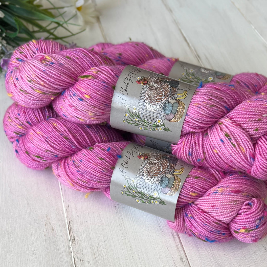 Bubblegum Confetti Tweed Sock  Hand-dyed Yarn