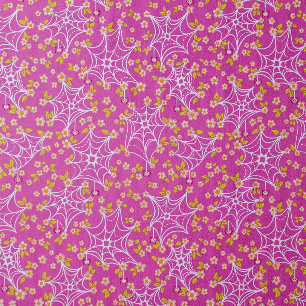 "Web and Bloom Pink" Ghostly Garden by KP Creates - YARDAGE