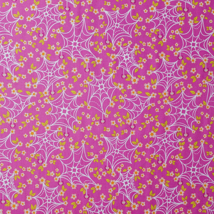 "Web and Bloom Pink" Ghostly Garden by KP Creates - YARDAGE