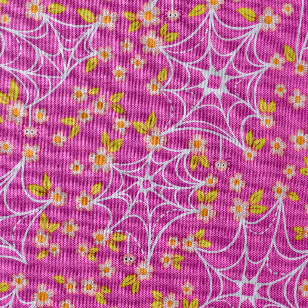 "Web and Bloom Pink" Ghostly Garden by KP Creates - YARDAGE