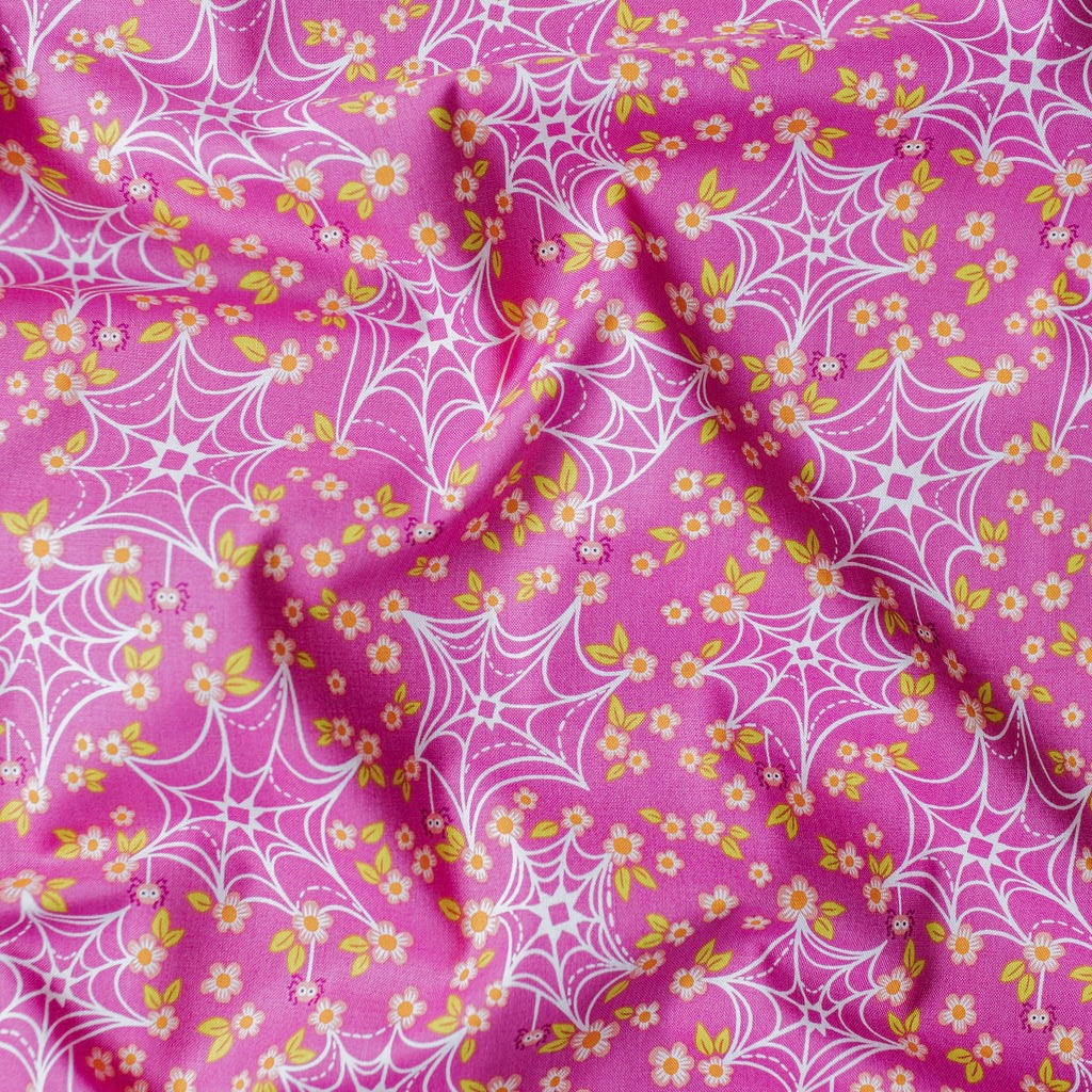 "Web and Bloom Pink" Ghostly Garden by KP Creates - YARDAGE