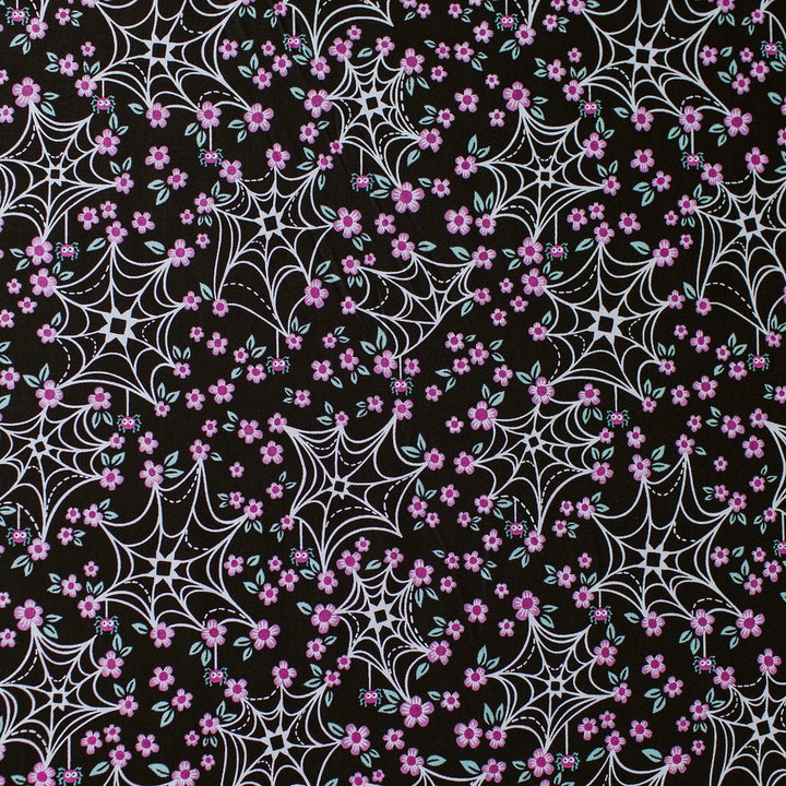 "Web and Bloom Black" Ghostly Garden by KP Creates - YARDAGE