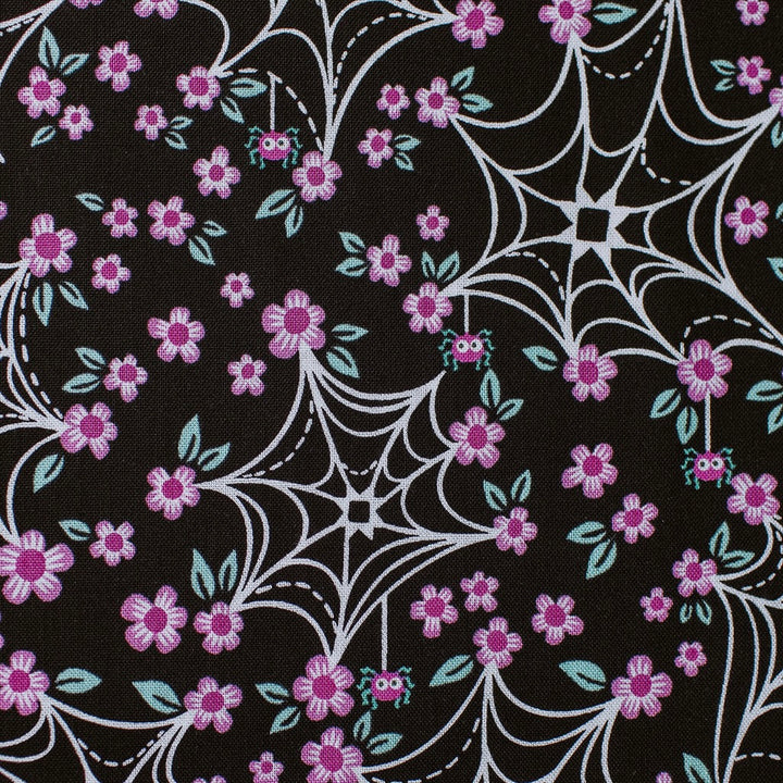 "Web and Bloom Black" Ghostly Garden by KP Creates - YARDAGE