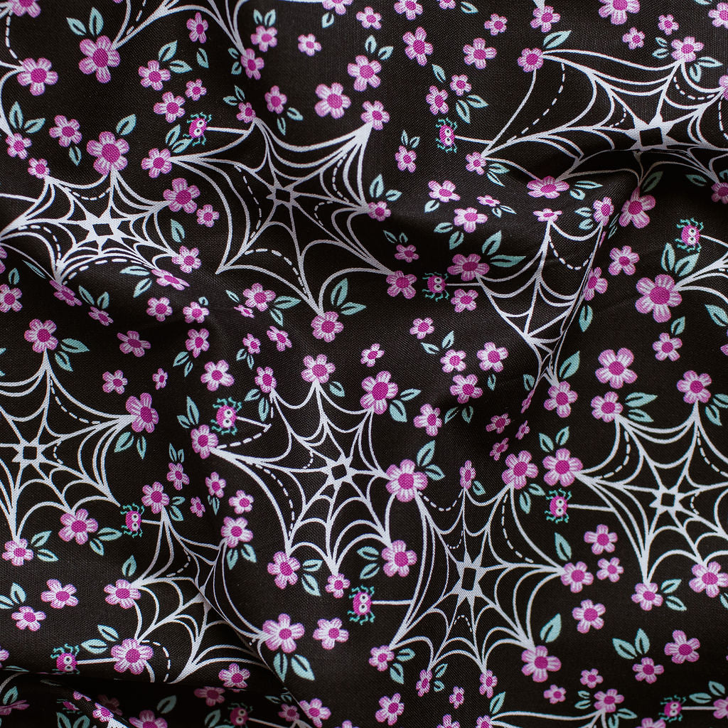"Web and Bloom Black" Ghostly Garden by KP Creates - YARDAGE