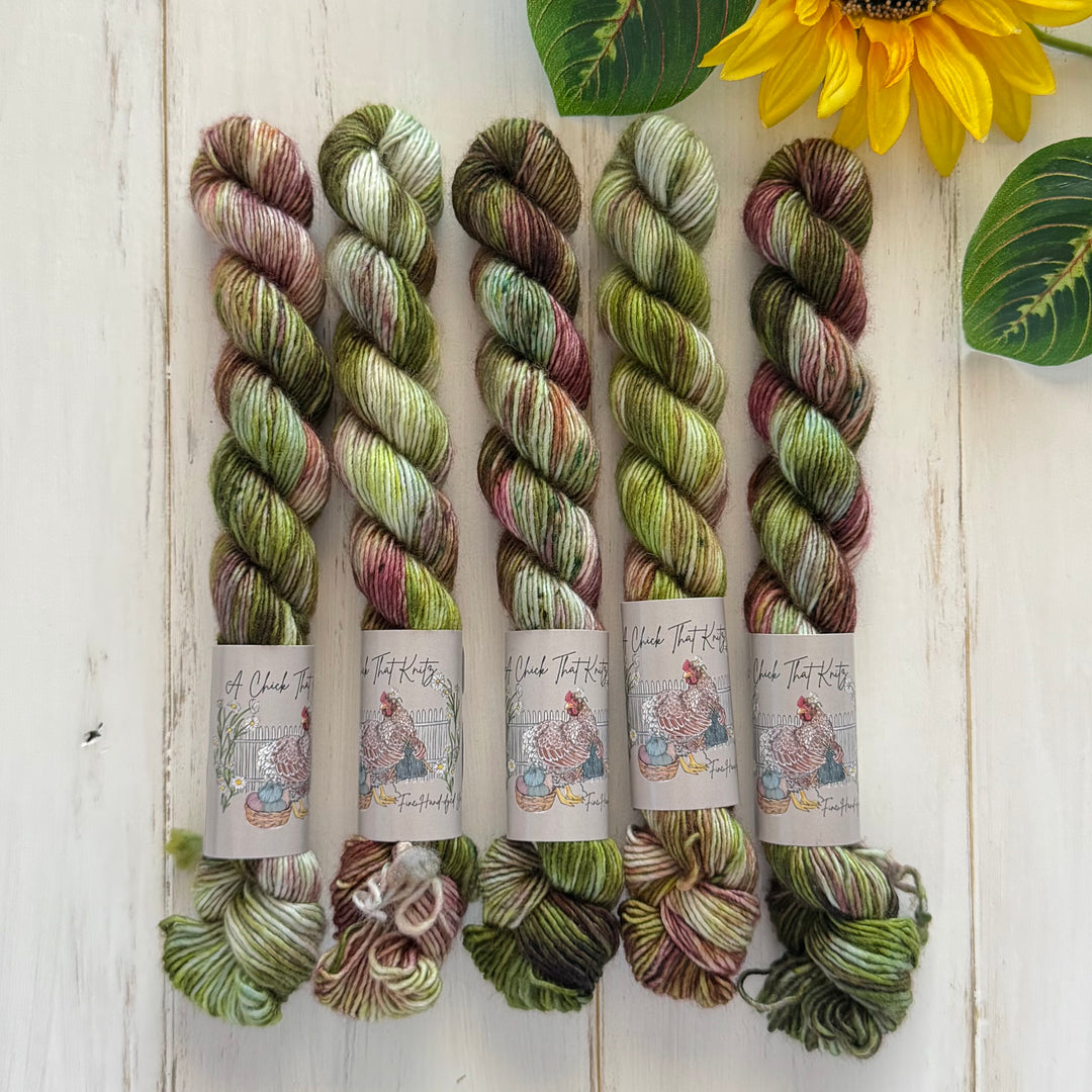 "Moss Agate" - Singles Fingering Mini Hand-Dyed Yarn