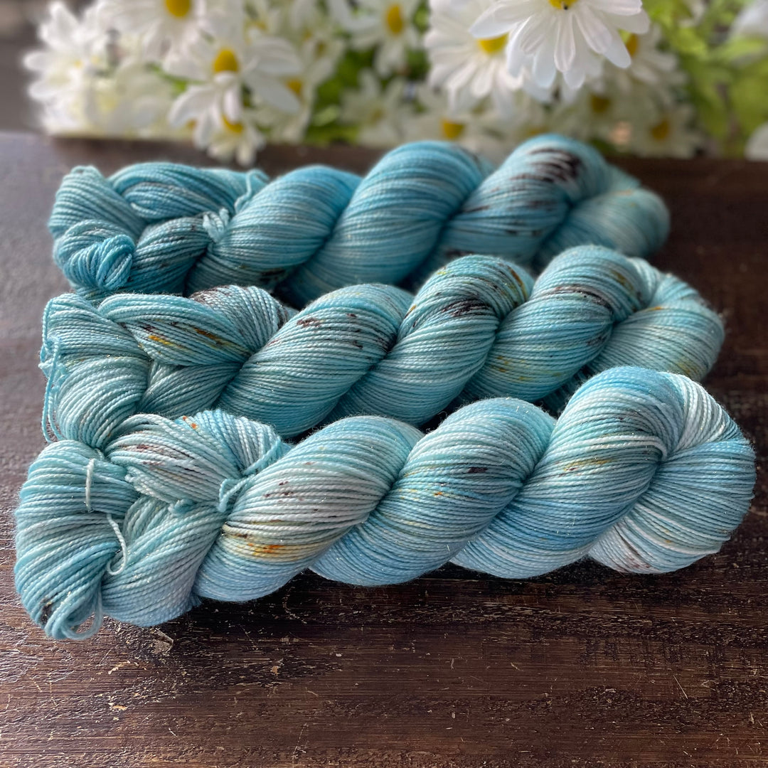 "Robin's Egg" Deluxe Sparkle Fingering Hand-dyed Yarn