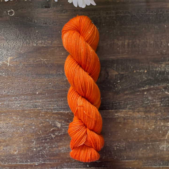 "Orange Dahlia" Deluxe Sparkle Fingering Hand-dyed Yarn