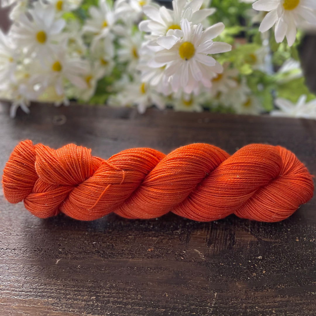 "Orange Dahlia" Deluxe Sparkle Fingering Hand-dyed Yarn