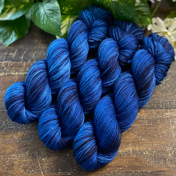 "Indigo Nights" Hand-dyed Yarn - Deluxe Sock, DK and Worsted