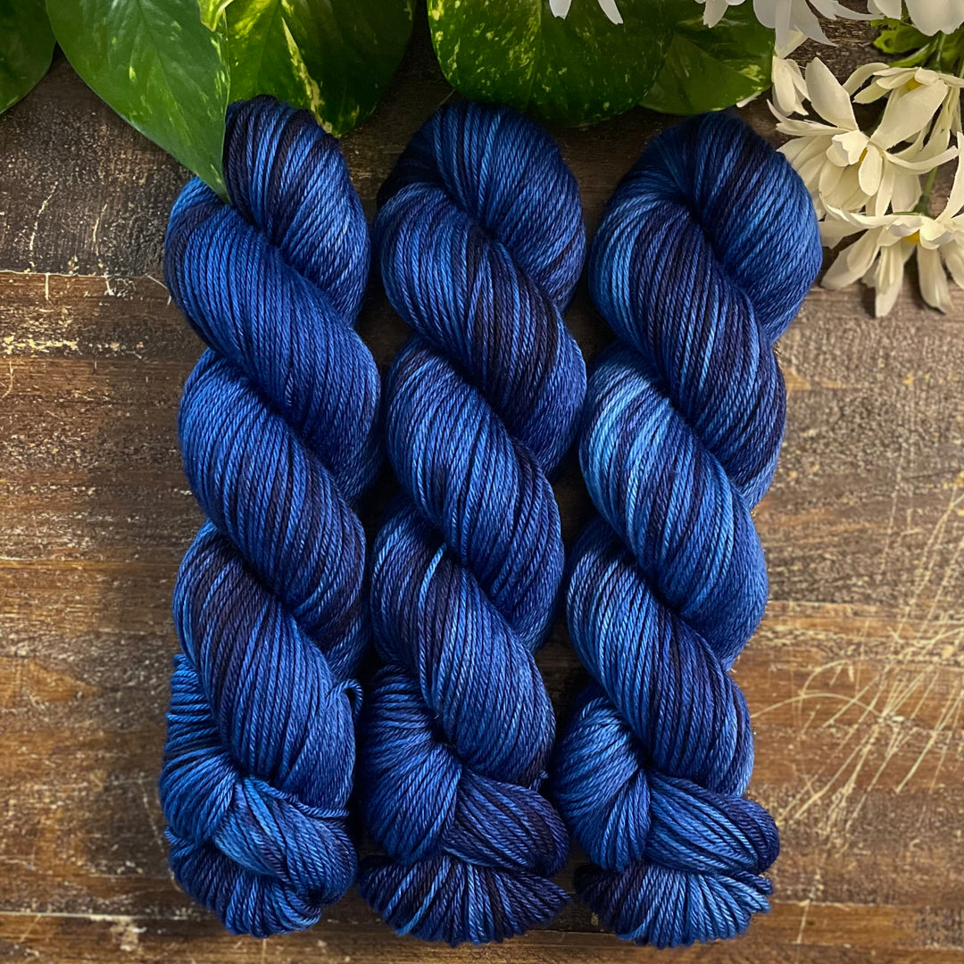 "Indigo Nights" Hand-dyed Yarn - Deluxe Sock, DK and Worsted