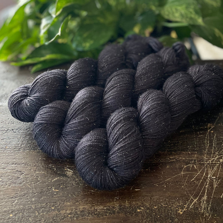 "Onyx" Deluxe Sparkle Fingering Hand-dyed Yarn