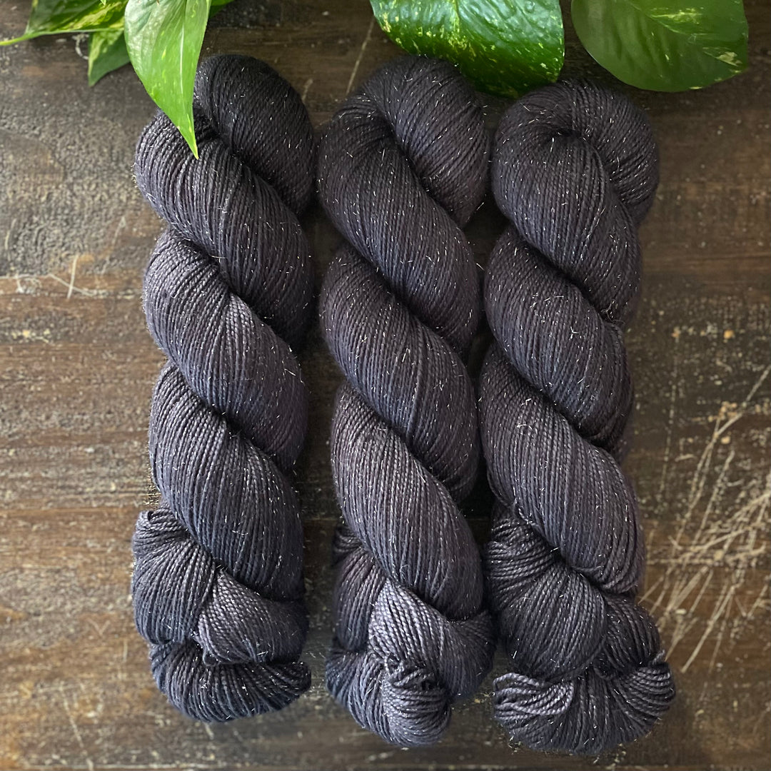"Onyx" Deluxe Sparkle Fingering Hand-dyed Yarn