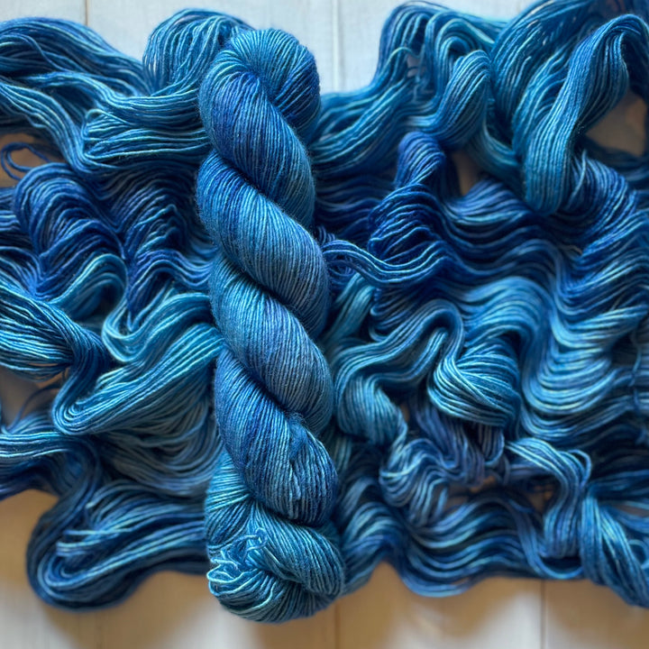 "Dusty Blue" Singles Fingering 50gm Hand-Dyed Yarn