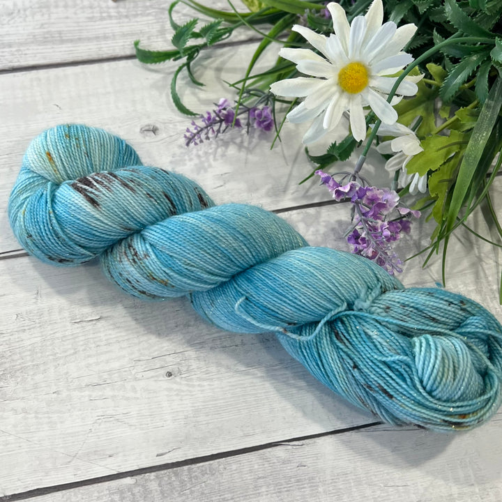 "Robin's Egg" Deluxe Sparkle Fingering Hand-dyed Yarn