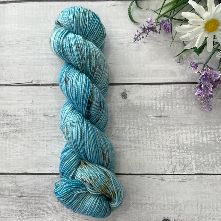 "Robin's Egg" Deluxe Sparkle Fingering Hand-dyed Yarn