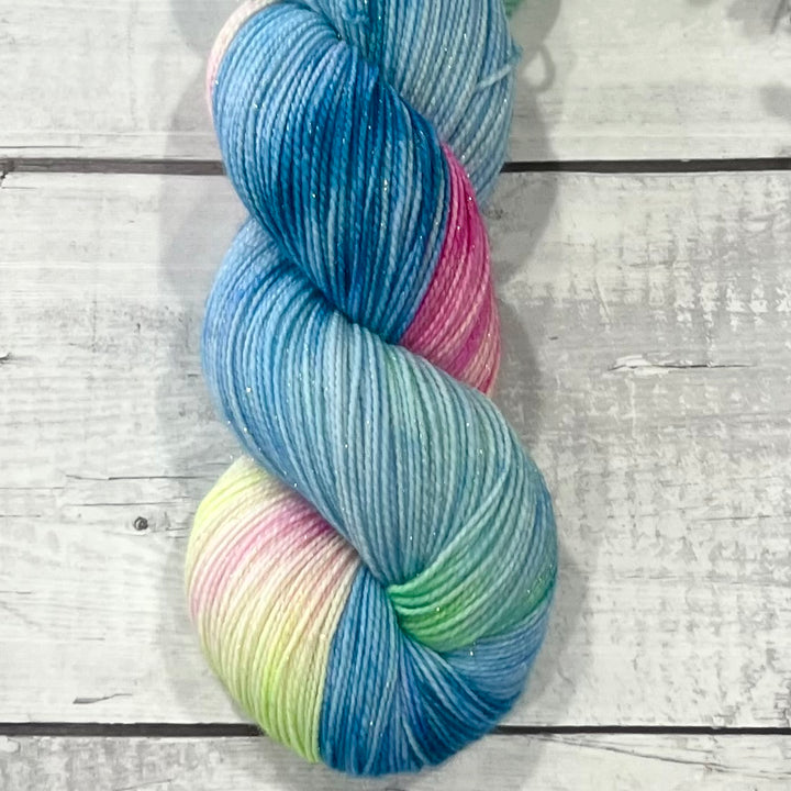 "Apple Blossom" Assigned Pooling Deluxe Sparkle Fingering Hand-dyed Yarn