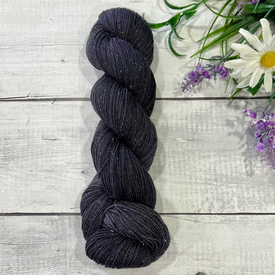 "Onyx" Deluxe Sparkle Fingering Hand-dyed Yarn