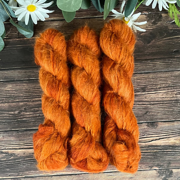 "Pumpkin Spice" Suri Alpaca Hand-dyed Yarn