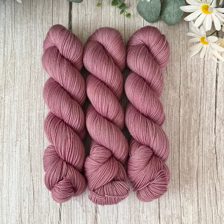 "Dusty Rose" Deluxe Sparkle Fingering Hand-dyed Yarn