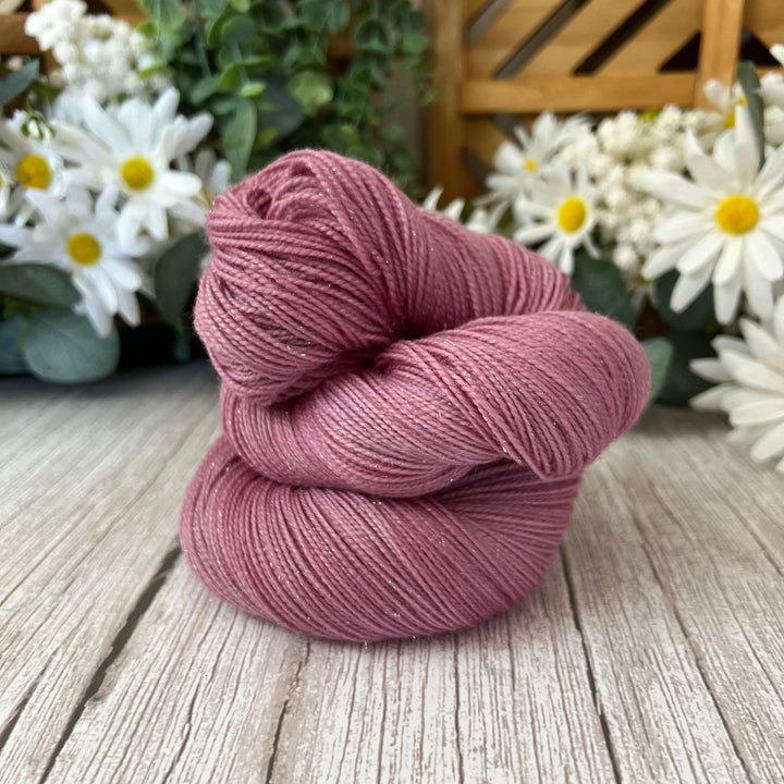 "Dusty Rose" Deluxe Sparkle Fingering Hand-dyed Yarn