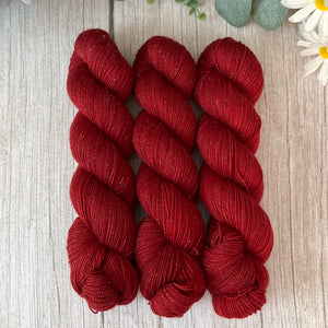 "Crimson" Deluxe Sparkle Fingering Hand-dyed Yarn