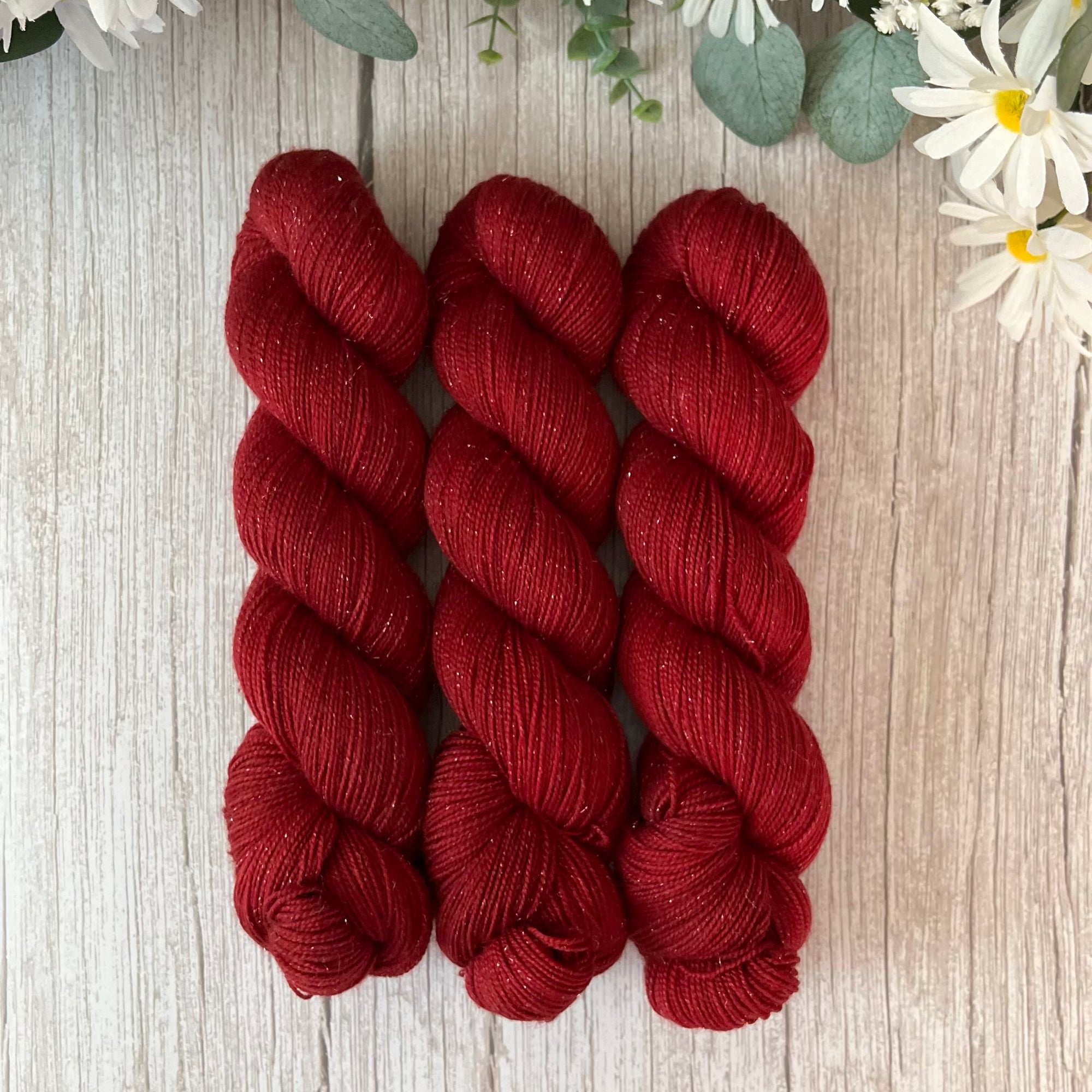 "Crimson" Deluxe Sparkle Fingering Hand-dyed Yarn