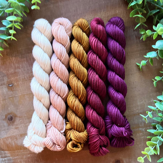 Burgundy Wine 5-Skein Mini Bundle Hand-dyed Yarn