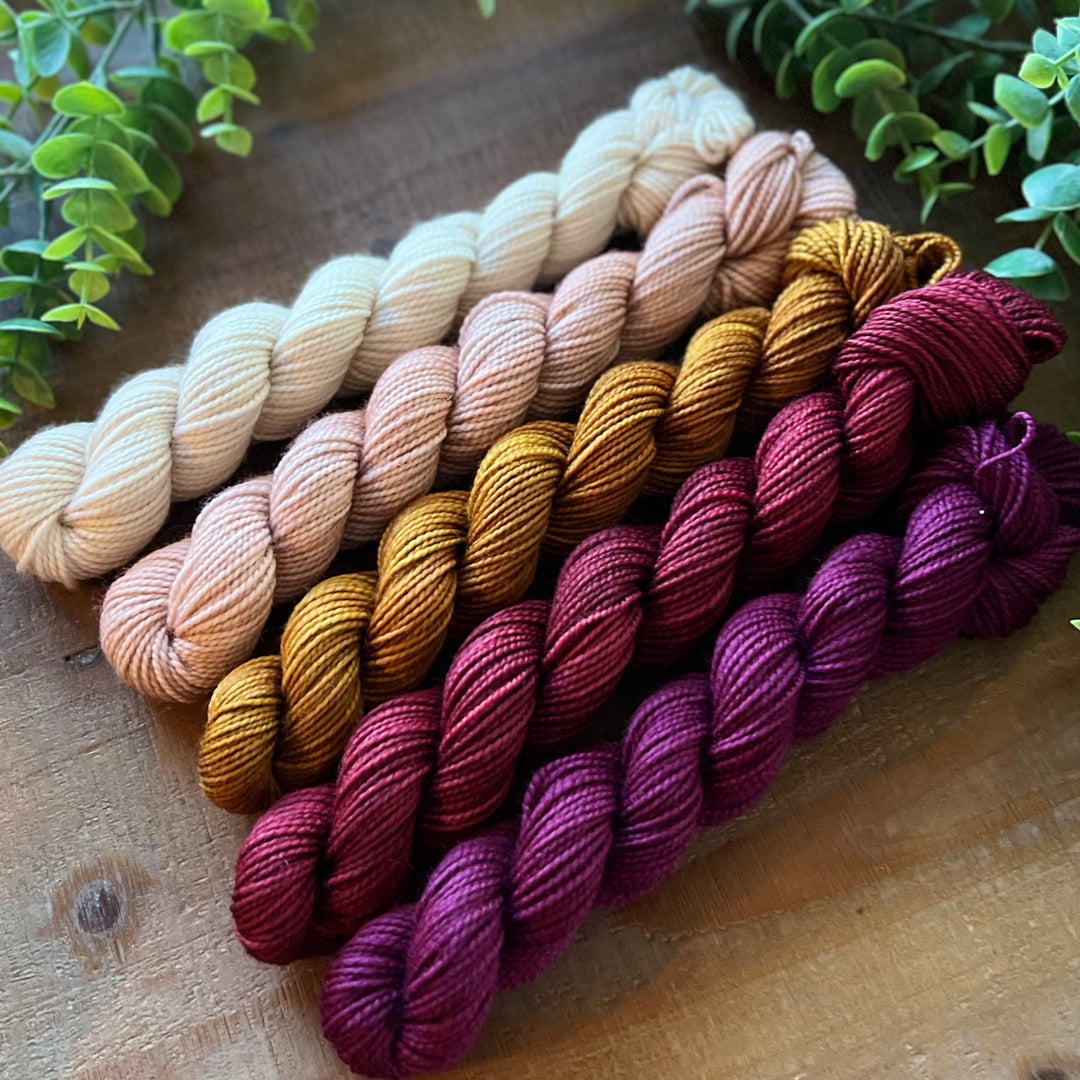 Burgundy Wine 5-Skein Mini Bundle Hand-dyed Yarn