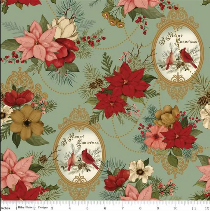 Christmas Greetings 1-Yard Bundle Spruce by Sandy Gervais for Riley Blake