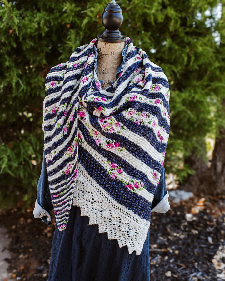 Floral Boquet Striped Shawl Hand-dyed Yarn Kit