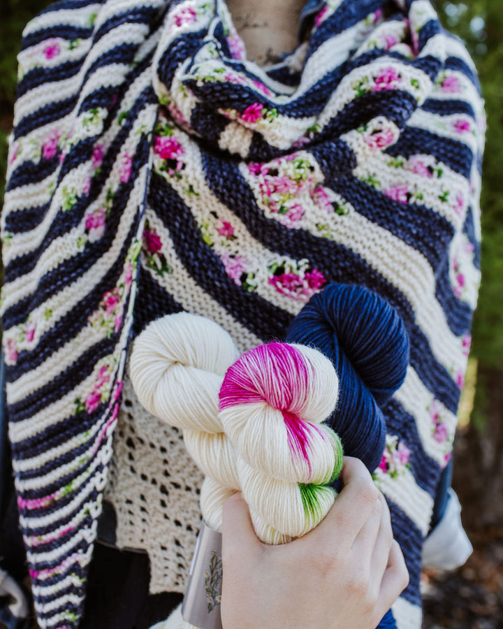 Floral Boquet Striped Shawl Hand-dyed Yarn Kit