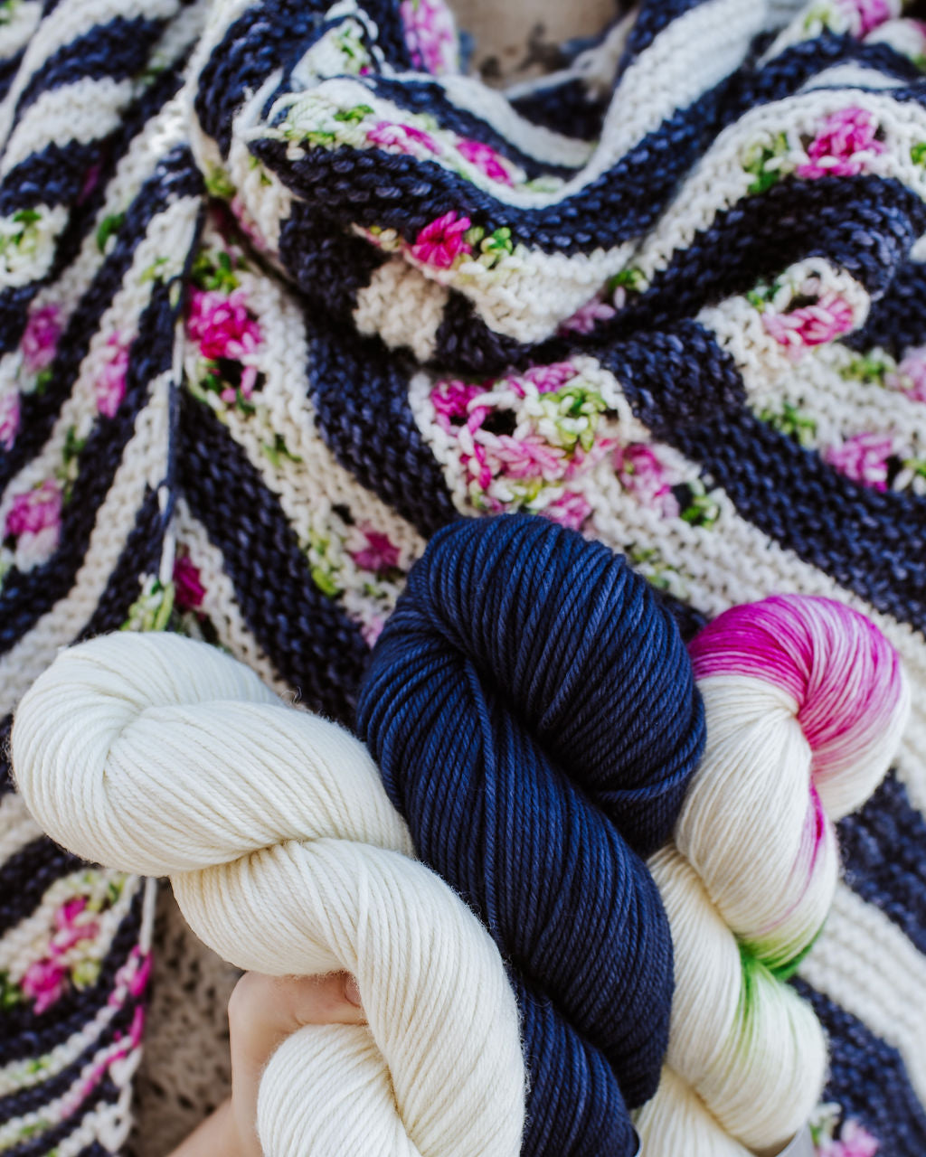 Floral Boquet Striped Shawl Hand-dyed Yarn Kit